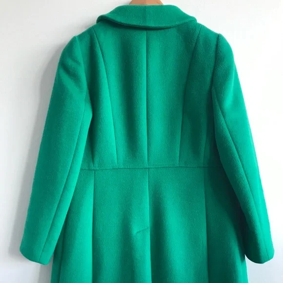 Emerald Green Coat with Polka Dot Lining and Removable Faux Fur Collar - Picture 4 of 9